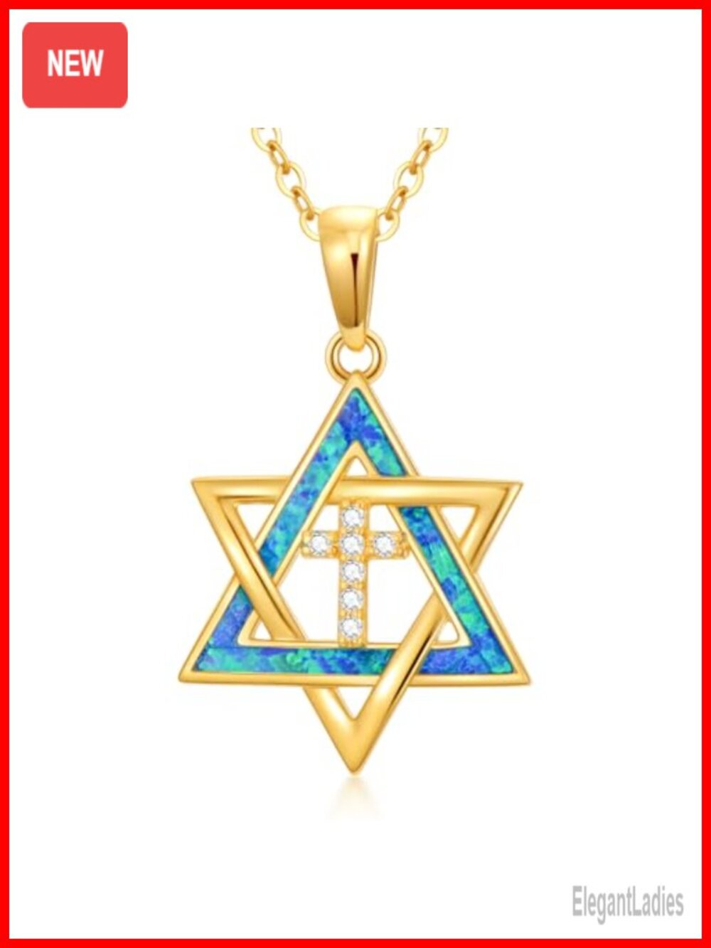 14K Gold Star of David Necklace with Opal Pendant